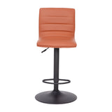 English Elm Modern Cognac Vinyl Adjustable Bar Stool with Back, Swivel Stool with Black Pedestal Base and Footrest