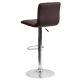 English Elm Vincent Modern Vinyl Adjustable Bar Stool with Back, Swivel Stool with Chrome Pedestal Base and Footrest