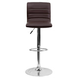 English Elm Vincent Modern Vinyl Adjustable Bar Stool with Back, Swivel Stool with Chrome Pedestal Base and Footrest