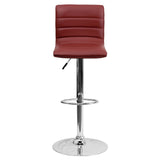 English Elm Vincent Modern Vinyl Adjustable Bar Stool with Back, Swivel Stool with Chrome Pedestal Base and Footrest