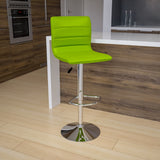 English Elm Vincent Modern Vinyl Adjustable Bar Stool with Back, Swivel Stool with Chrome Pedestal Base and Footrest