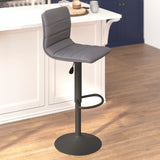 English Elm Modern Vinyl Adjustable Bar Stool with Back, Swivel Stool with Black Pedestal Base and Footrest