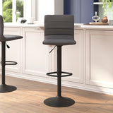 English Elm Modern Vinyl Adjustable Bar Stool with Back, Swivel Stool with Black Pedestal Base and Footrest