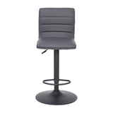 English Elm Modern Vinyl Adjustable Bar Stool with Back, Swivel Stool with Black Pedestal Base and Footrest