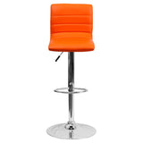 English Elm Vincent Modern Vinyl Adjustable Bar Stool with Back, Swivel Stool with Chrome Pedestal Base and Footrest