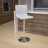 English Elm Vincent Modern Vinyl Adjustable Bar Stool with Back, Swivel Stool with Chrome Pedestal Base and Footrest