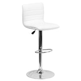 English Elm Vincent Modern Vinyl Adjustable Bar Stool with Back, Swivel Stool with Chrome Pedestal Base and Footrest