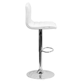 English Elm Vincent Modern Vinyl Adjustable Bar Stool with Back, Swivel Stool with Chrome Pedestal Base and Footrest