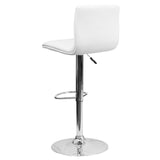 English Elm Vincent Modern Vinyl Adjustable Bar Stool with Back, Swivel Stool with Chrome Pedestal Base and Footrest