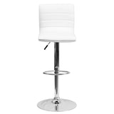 English Elm Vincent Modern Vinyl Adjustable Bar Stool with Back, Swivel Stool with Chrome Pedestal Base and Footrest