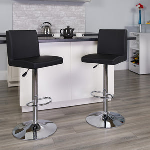 English Elm Contemporary Vinyl Adjustable Height Barstool with Panel Back and Chrome Base