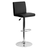 English Elm Contemporary Vinyl Adjustable Height Barstool with Panel Back and Chrome Base