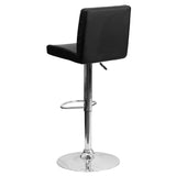 English Elm Contemporary Vinyl Adjustable Height Barstool with Panel Back and Chrome Base