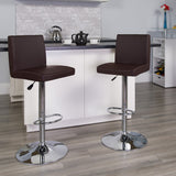 English Elm Contemporary Vinyl Adjustable Height Barstool with Panel Back and Chrome Base