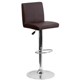 English Elm Contemporary Vinyl Adjustable Height Barstool with Panel Back and Chrome Base