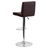 English Elm Contemporary Vinyl Adjustable Height Barstool with Panel Back and Chrome Base