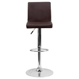 English Elm Contemporary Vinyl Adjustable Height Barstool with Panel Back and Chrome Base