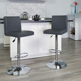 English Elm Contemporary Vinyl Adjustable Height Barstool with Panel Back and Chrome Base