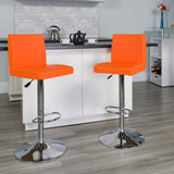 English Elm Contemporary Vinyl Adjustable Height Barstool with Panel Back and Chrome Base