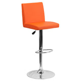 English Elm Contemporary Vinyl Adjustable Height Barstool with Panel Back and Chrome Base