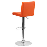 English Elm Contemporary Vinyl Adjustable Height Barstool with Panel Back and Chrome Base