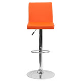 English Elm Contemporary Vinyl Adjustable Height Barstool with Panel Back and Chrome Base