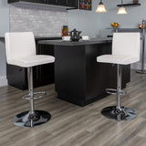 English Elm Contemporary Vinyl Adjustable Height Barstool with Panel Back and Chrome Base