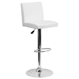 English Elm Contemporary Vinyl Adjustable Height Barstool with Panel Back and Chrome Base