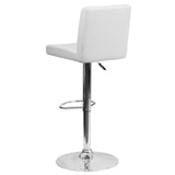 English Elm Contemporary Vinyl Adjustable Height Barstool with Panel Back and Chrome Base