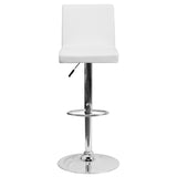 English Elm Contemporary Vinyl Adjustable Height Barstool with Panel Back and Chrome Base