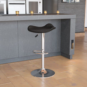 English Elm Contemporary Vinyl Adjustable Height Barstool with Wavy Seat and Chrome Base