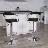 Contemporary Vinyl Barstool with Adjustable Height, Arms & Chrome Base