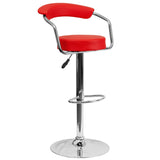 English Elm Contemporary Vinyl Adjustable Height Barstool with Arms and Chrome Base