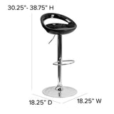 English Elm Contemporary Plastic Adjustable Height Barstool with Rounded Cutout Back and Chrome Base