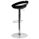 English Elm Contemporary Plastic Adjustable Height Barstool with Rounded Cutout Back and Chrome Base