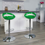 English Elm Contemporary Plastic Adjustable Height Barstool with Rounded Cutout Back and Chrome Base