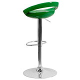 English Elm Contemporary Plastic Adjustable Height Barstool with Rounded Cutout Back and Chrome Base