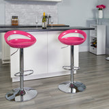 English Elm Contemporary Plastic Adjustable Height Barstool with Rounded Cutout Back and Chrome Base