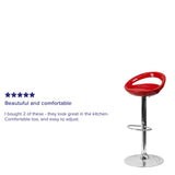 English Elm Contemporary Plastic Adjustable Height Barstool with Rounded Cutout Back and Chrome Base