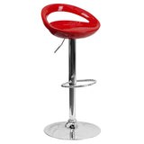 English Elm Contemporary Plastic Adjustable Height Barstool with Rounded Cutout Back and Chrome Base