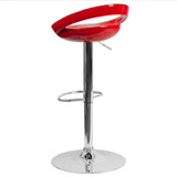 English Elm Contemporary Plastic Adjustable Height Barstool with Rounded Cutout Back and Chrome Base