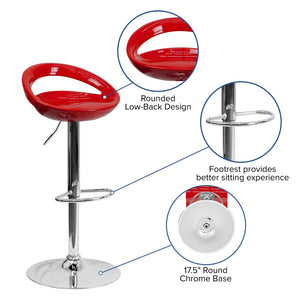 English Elm Contemporary Plastic Adjustable Height Barstool with Rounded Cutout Back and Chrome Base