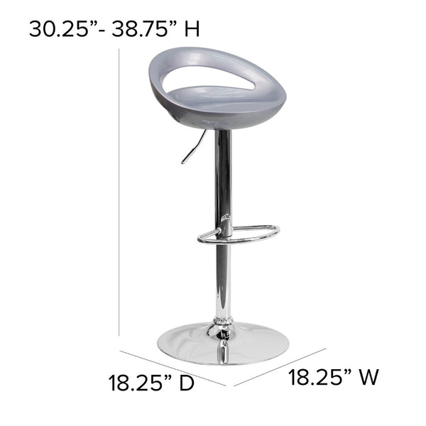 English Elm Contemporary Plastic Adjustable Height Barstool with Rounded Cutout Back and Chrome Base