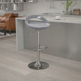 English Elm Contemporary Plastic Adjustable Height Barstool with Rounded Cutout Back and Chrome Base