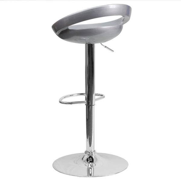 English Elm Contemporary Plastic Adjustable Height Barstool with Rounded Cutout Back and Chrome Base