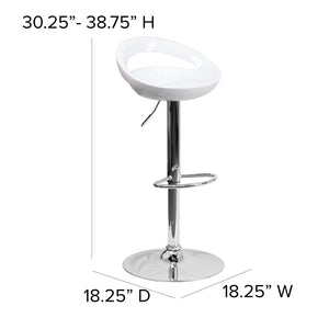 English Elm Contemporary Plastic Adjustable Height Barstool with Rounded Cutout Back and Chrome Base