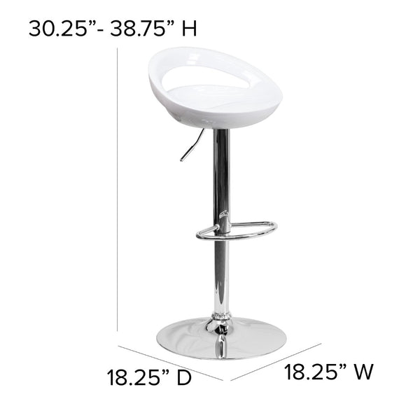 English Elm Contemporary Plastic Adjustable Height Barstool with Rounded Cutout Back and Chrome Base
