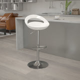 English Elm Contemporary Plastic Adjustable Height Barstool with Rounded Cutout Back and Chrome Base