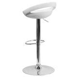 English Elm Contemporary Plastic Adjustable Height Barstool with Rounded Cutout Back and Chrome Base