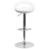 English Elm Contemporary Plastic Adjustable Height Barstool with Rounded Cutout Back and Chrome Base